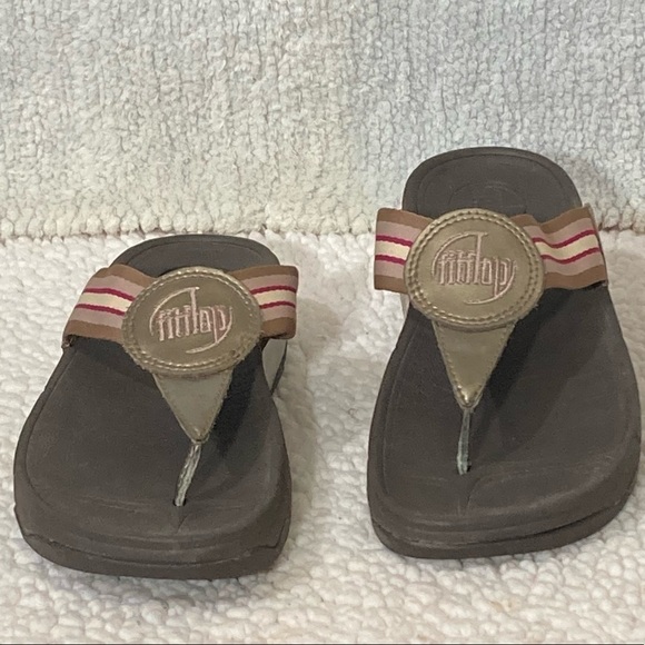 FITFLOP Oasis Brown Platform Wedge Thong Flip Flops Workout Walk Sandals - Sz 6 - Picture 3 of 13